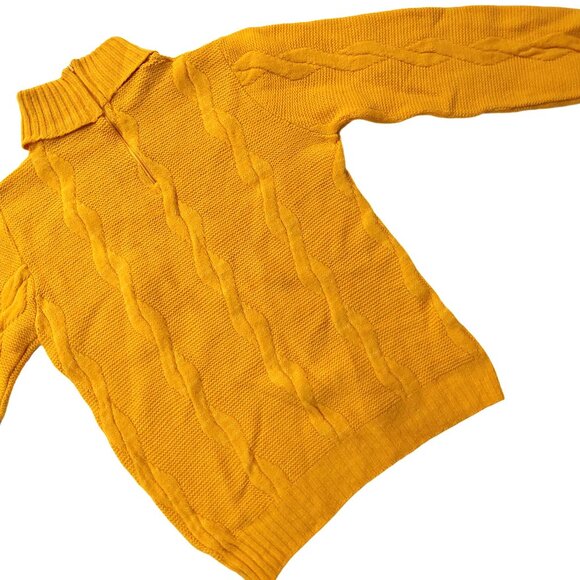 Pure Retro Vintage 1940s-1950s Mustard Yellow Cable Knit Turtleneck Sweater - Picture 9 of 12